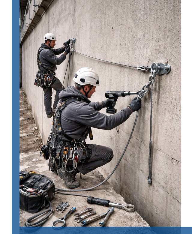 Монтаж анкерных линий высотной безопасности в Отрадном