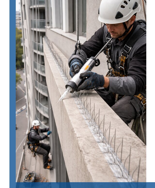 Установка шипов от птиц на фасадах и кровлях в Отрадном